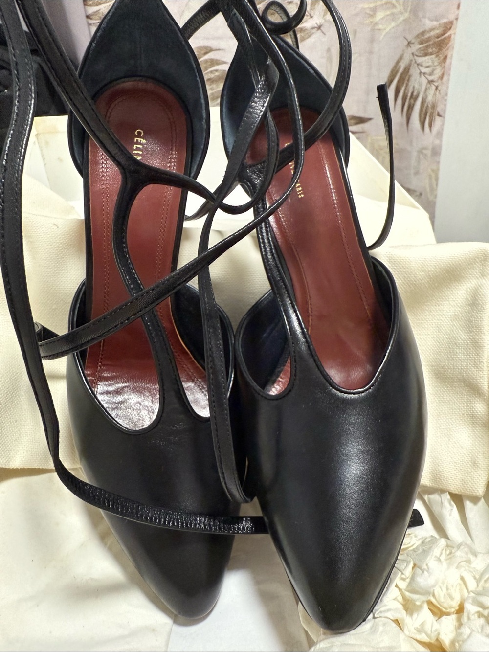 Celine Black Leather Lace-Up Pointed-Toe Stiletto Heels - Picture 4 of 8